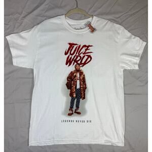 Juice World Men’s New White Tee Legends Never Die Hip Hop Rap Shirt - L